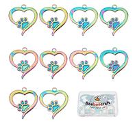 Beebeecraft 1 boîte 10 pièces Breloques de Patte de Chien en Acier Inoxydable Couleur Arc-en-Ciel Coeur avec Breloques D'Empreinte de Chien pour la Fabrication à Bricoler Soi-Même