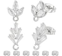 Beebeecraft 1 boîte 12Pcs Cubic Zircone Stud Boucle d'oreille Trouver 925 Sterling Argent Plaqué Laiton 2 Styles Boucle d'oreille de Fleur Postes avec Boucle pour Bijoux Boucle d'oreille Faire des