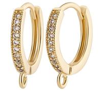 Beebeecraft 1 Boîte 14 Pcs Cubic Zirconia Leverback Hooks 18K Gold Huggie Hoop Boucles d'oreilles Conclusions French Clip Ear Hooks with Loop for DIY Earring Making