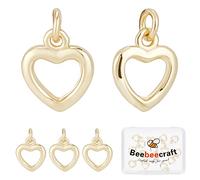 Beebeecraft 1 boîte 16 pièces Breloques Coeur Creux en Laiton Plaqué Or 18K Breloques Amour Pendentif avec Anneaux de Saut pour Collier à Faire Soi-Même Bracelet Boucle d'oreille Fabrication