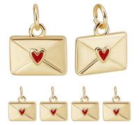 Beebeecraft 1 Boîte 20 Pcs Enveloppe Charms Laiton Placé Or 18K Charms Lettre d'amour avec Email de Cœur Rouge pour Fabrication de Bijoux Collier Bracelet Boucles d'oreilles Pendentif DIY Artisanat
