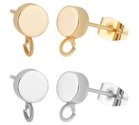 Beebeecraft 1 boîte 20Pcs 6mm boucles D'Oreilles Plat Rond avec Boucle Plates Or 18 carats et 925 Argent Sterling Plaqué Laiton Trouver des boucles d'oreilles à goujon pour Fabrication Bijoux