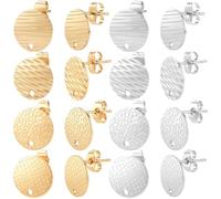 Beebeecraft 1 boîte 32Pcs 4 Styles Boucle d'oreille à Goujon avec Boucle, 2 Couleurs 304 Acier Inoxydable 12mm Rond texturé Poteau Boucles d'oreilles découvertes Clous d'oreille avec écrous d'oreille