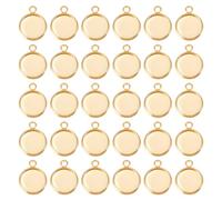 Beebeecraft 1 boîte 40 pièces Breloque Ronde Plate en Laiton Plaqué Or 24 carats 12 mm Plateau de Lunette Vierge Breloques Paramètres Cabochon avec Boucle pour la Fabrication de Bijoux