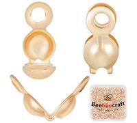 Beebeecraft 1 Boîte 400Pcs Clamshell Crimp Bead Tips Knot Covers 3mm 18K Gold Plated Brass Round Open Crimp Beads Covers pour la Fabrication de Bijoux à Bricoler Soi-Même
