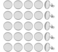 Beebeecraft 1 boîte 50 pièces 10mm Boucle D'Oreille Cabochon Réglage 316 chirurgical en Acier Inoxydable Lunette Ronde Blanc Boucle D'Oreille pour la Fabrication de Bijoux à Bricoler Soi Même