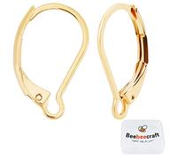 Beebeecraft 1 boîte 50 pièces Boucles d'oreilles à Levier Fermoir Plaqué Or 24K Crochets de Fermoirs à Levier en Argent 16X10mm oucles Oreilles à Levier pour la Fabrication de Bijoux