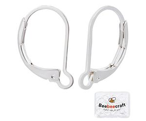 Beebeecraft 1 boîte 50 pièces de Boucles D'Oreilles à Levier 925 fermoirs en Argent Sterling Plaqué Fermoir Crochets de Boucle D'Oreille 15.5x10 mm Clip de Fil D'Oreille Connecteur de Boucle D'Oreille