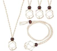 Beebeecraft 1 boîte 6 pièces Cordon Ciré Réglable Floral Couleur Blanche Pochette en Macramé Support de Pierre Vide avec Perles en Bois Naturel pour la Fabrication de Bijoux (69 cm)