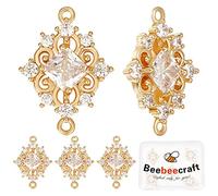 Beebeecraft 1 boîte 8 pièces Connecteur Breloques en Laiton Plaqué Or 18K Zircon Cubique Losange Liens Connecteurs Creux Fleur Liens Breloques pour Bracelet à Bricoler Soi-Même