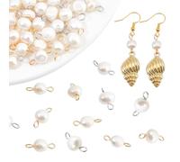 Beebeecraft 1 boîte avec 40 pièces de 2 styles différents : connecteurs de perles charmes en perles ovales et rondes de culture de perles d'eau douce naturelles avec des boucles en acier inoxydable