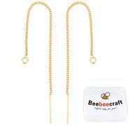 Beebeecraft 1 boîte de 10 boucles d'oreilles enfile-aiguille plaquées or 18 carats avec broches en argent sterling 925 à tirer, longue chaîne filetée avec boucle de 8,5 cm