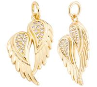 Beebeecraft 1 boîte de 10 Breloques Ailes d'ange Dorées en Métal Serties de Micro Pavés de Zirconiums Cubiques en Laiton avec Anneaux de Jonction pour la Création de Bijoux Colliers Boucles