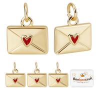 Beebeecraft 1 boîte de 10 Breloques D'Enveloppe avec Breloques D'Enveloppe en Forme de Cœur Rouge en Émail Lettre d'amour Anneau de Saut Pendant Plaqué Or 18 carats pour la Fabrication de Bijoux et