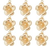 Beebeecraft 1 boîte de 10 Breloques en Forme de Fleur Dorée pour la Fabrication de Bijoux Breloque Florale à Cinq Pétales en Laiton Plaqué Or 18 Carat Motif Fleur de Cerisier pour la Fabrication