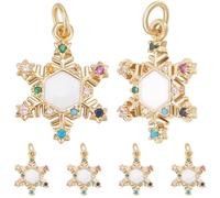 Beebeecraft 1 boîte de 10 breloques Flocon de Neige en Laiton Plaqué Or 18 carats avec Zircone Cubique Flocon de Neige en Émail avec Anneau de Saut pour la Recherche de Bijoux Sur le Thème de Noël