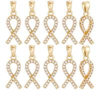 Beebeecraft 1 boîte de 10 Breloques Ruban de Sensibilisation en Laiton Plaqué Or 18 carats et Zircone Cubique Breloque Contre Le Cancer pour la Fabrication de Bijoux Bracelets et Colliers