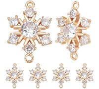 Beebeecraft 1 boîte de 10 maillons Flocon de Neige en Zircone Cubique Connecteur de Breloques de Noël en Laiton Plaqué Or 18 carats Breloques de Neige D'Hiver avec 2 trous pour la Fabrication