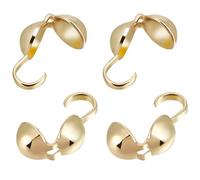 Beebeecraft 1 boîte de 100 Embouts de Perles en Laiton Plaqué Or 14 carats Embouts de Perles Ouverts Cache-Noeud Minuscule Coquille Rabattable Embouts de Culotte pour Diamètre Intérieur de 4.5 mm