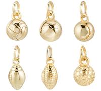 Beebeecraft 1 boîte de 12 Breloques Boules en Laiton Plaqué Or 18K (6 Styles Différents : Rugby Rond Volley Ball Football) avec Anneau de Jonction pour la Création de Bijoux
