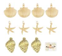 Beebeecraft 1 boîte de 12 breloques Sur le Thème de la Mer en Laiton Plaqué Or 18 carats 3 styles de Breloques Coquillage/Étoile de Mer/Conque avec Anneau de Saut pour la Fabrication