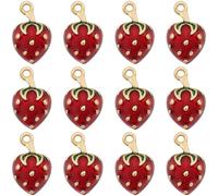 Beebeecraft 1 boîte de 14 Breloques en Émail en Forme de Fraise Breloque en Métal Plaqué Or 18 Carat en Forme de Fraise Rouge pour la Fabrication de Bijoux Bracelets Colliers Loisirs Créatifs