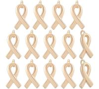 Beebeecraft 1 boîte de 14 Breloques en Forme de Ruban de Sensibilisation en Laiton Plaqué Or 18 carats Breloques en Forme de Ruban D' Contre Le Cancer pour la Fabrication de Bijoux Colliers et