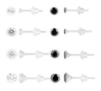 Beebeecraft 1 boîte de 16 paires de Boucles D'Oreilles à Tige 2 styles Boucles D'Oreilles Rondes Plates en Résine Transparente avec Zircone Cubique pour Oreilles Sensibles Support de Piercing