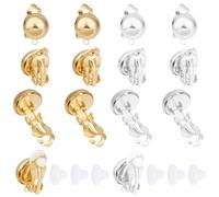 Beebeecraft 1 boîte de 16 pièces de Boucles d'oreilles à Clips Plaqué Or 24 carats et Argent Sterling Convertisseur de Boucles d'oreilles Demi-Rondes Composants de Boucles d'oreilles Non Percées et