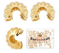 Beebeecraft 1 boîte de 160 perles à Sertir en Laiton Plaqué Or 18 carats de 4mm Embout de Perles à Sertir Ouvertes et Demi Rondes pour la Fabrication de Bijoux à Faire Soi Même