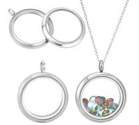 Beebeecraft 1 boîte de 2 pendentifs Médaillons Ronds en Acier Inoxydable et Cristal 304mm pour Photos et Souvenirs Ces Médaillons Flottants en Verre sont Parfaits pour la Création de Bijoux Colliers