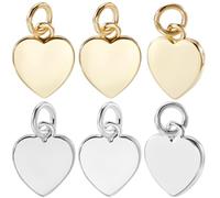 Beebeecraft 1 boîte de 20 breloques en Forme de Cœur en Or 18 carats et 925 breloques en Argent Sterling en Forme de Cœur pour la Saint Valentin avec Anneaux Ouverts pour Colliers Boucles D'Oreilles