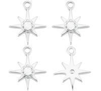 Beebeecraft 1 boîte de 20 Breloques en Laiton Plaqué Platine en Forme D'Étoile du Nord avec Pendentif en Oxyde de Zirconium Micro Pavé en Forme de Pentagramme et Petites Étoiles pour la Fabrication