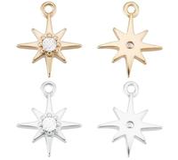 Beebeecraft 1 boîte de 20 Breloques North Star en Laiton Plaqué Or 18 carats et Platine avec Zircone Cubique Micro Pavé Pendentif Pentagramme Petites Étoiles pour la Fabrication de Bijoux Boucles