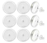 Beebeecraft 1 boîte de 20 cabochons Vierges en Plaqué argent Sterling avec Lunette Ronde Plate de 10 mm et 20 écrous D'Oreille pour la Fabrication de Bijoux et de Boucles D'Oreilles Pendantes