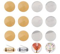 Beebeecraft 1 boîte de 20 fermoirs de Broche en Acier Inoxydable Plaqués Or 18 carats 304 disques de Base Vierges Plateaux à Cabochons Épais pour Badges Fabrication de Bijoux Accessoires