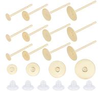 Beebeecraft 1 boîte de 200 boucles D'Oreilles Vierges de 4 tailles en Acier Inoxydable Plaqué Or 24 carats avec 200 écrous D'Oreille en Plastique pour la Fabrication de Bijoux (Plateau : 3/4/5/6 mm)