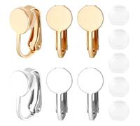 Beebeecraft 1 boîte de 24 convertisseurs de Boucles D'Oreilles en Argent avec Clip Arrière Plaqué Or 18 carats et Argent Sterling 925 plateau Rond à Dos Plat avec Coussinets D'Oreille Accessoires