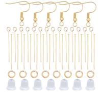 Beebeecraft 1 boîte de 260 kits de Fabrication de Boucles D'Oreilles en Laiton Plaqué Or 18 carats Crochets Épingles à Œil Anneaux Ouverts Écrous D'Oreilles pour la Fabrication de Bijoux