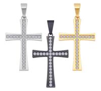 Beebeecraft 1 boîte de 3 Breloques Crucifix en Acier Inoxydable pour Homme 3 Couleurs 304 pendentifs de 26x40mm Noir Argent Or Strass avec Clip pour la Fabrication de Bijoux Bracelets Colliers et