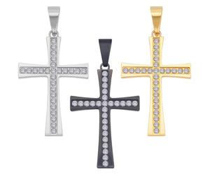 Beebeecraft 1 boîte de 3 Breloques Crucifix en Acier Inoxydable pour Homme 3 Couleurs 304 pendentifs de 26x40mm Noir Argent Or Strass avec Clip pour la Fabrication de Bijoux Bracelets Colliers et