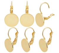 Beebeecraft 1 boîte de 30 pièces de Boucles d'oreilles à Levier en Laiton Plaqué Or 18 carats avec Plateau Rond Plat pour Boucles d'oreilles Cabochons Pendantes et Fabrication de Bijoux