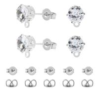 Beebeecraft 1 boîte de 30 tiges de Boucles D'Oreilles en Oxyde de Zirconium avec Boucle Clous D'Oreilles en Laiton Plaqué Platine avec 925 broches en Argent Sterling et 30 poussoirs D'Oreilles en