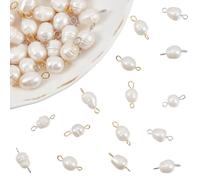 Beebeecraft 1 boîte de 32 perles de Culture D'Eau Douce Naturelles Connecteur de Perles Ovales avec 2 couleurs 2~3 mm Doubles Boucles pour Boucle D'Oreille Bracelet Fabrication de Bijoux DIY