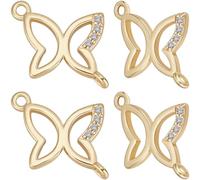 Beebeecraft 1 boîte de 4 Breloques de Connecteur Papillon en Vrac en Laiton Plaqué Or 14 carats Véritable avec Zircone Cubique Breloques de Lien en Forme D'Insectes et de Papillons avec Doubles