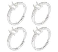 Beebeecraft 1 boîte de 4 pièces d'anneaux à griffes vierges avec des zircones cubiques plaquées en argent sterling des réglages d'anneau à griffes réglables à 4 griffes des composants d'anneau