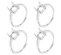 Beebeecraft 1 boîte de 4 pièces de supports de bague à griffes en argent sterling plaqué avec des zircons cubiques bagues ajustables à quatre griffes composants de bague pour la fabrication de bijoux