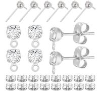 Beebeecraft 1 boîte de 40 boucles D'Oreilles Plaquées Platine avec Oxyde de Zirconium et 40 fermoirs Papillon pour la Fabrication de Bijoux