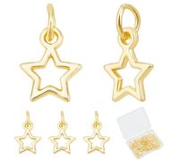 Beebeecraft 1 boîte de 40 breloques en Forme D'Étoile Dorée en Vrac en Laiton Plaqué Or 18 carats Véritable Pentagramme Creux en Métal Tibétain avec Anneau de Jonction pour la Fabrication de Bijoux