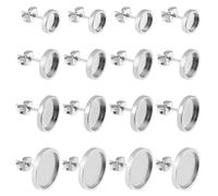 Beebeecraft 1 boîte de 40 clous de Boucles D'Oreilles en Acier Inoxydable avec Cabochon et Plateau Rond Plat Vierge de 6/8/10/12 mm pour la Fabrication de Bijoux la Fabrication de Boucles D'Oreilles